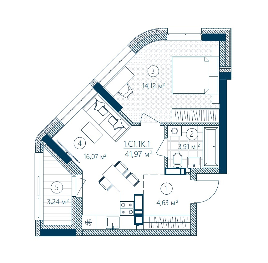 1-кімнатна 41.97 м² в ЖК Rusaniv Residence від 38 438 грн/м², Київ