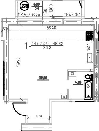 1-комнатная 46.62 м² в ЖК Слобожанская Слобода от 21 000 грн/м², пгт Слобожанское