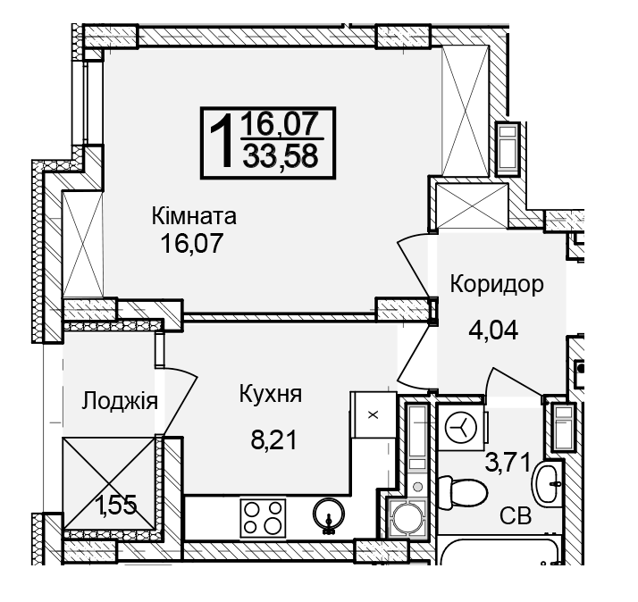 1-комнатная 33.58 м² в ЖК Леополь Таун от 20 900 грн/м², Львов