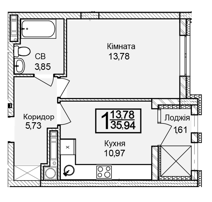 1-кімнатна 35.94 м² в ЖК Леополь Таун від 25 000 грн/м², Львів