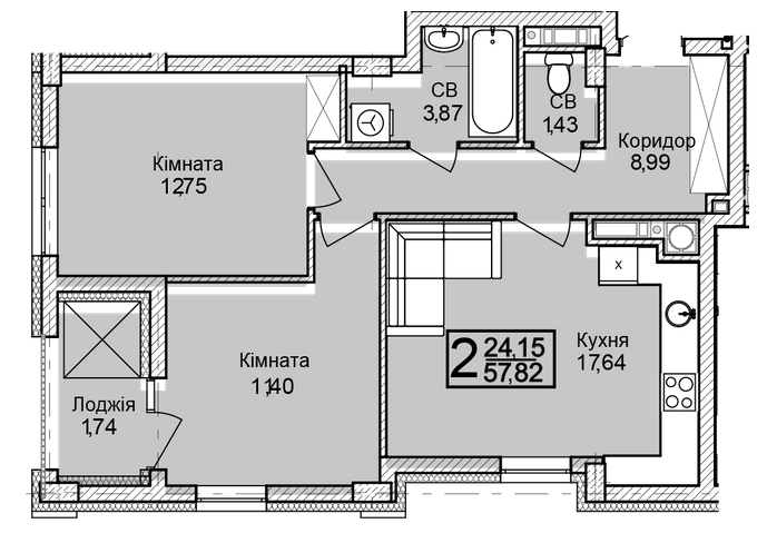 2-комнатная 57.82 м² в ЖК Леополь Таун от 20 000 грн/м², Львов