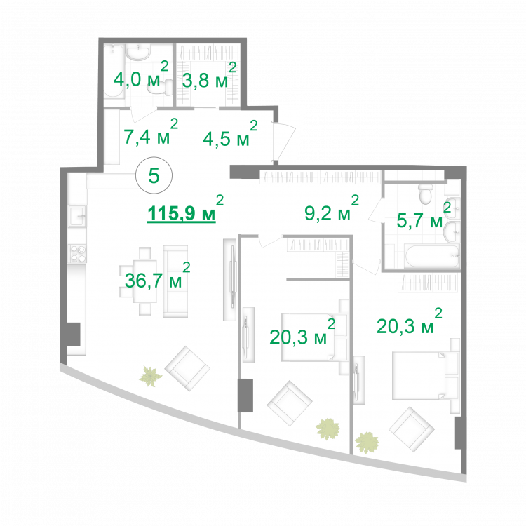 2-комнатная 116.1 м² в МФК Intergal City от 57 960 грн/м², Киев