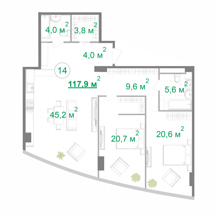 2-комнатная 126.8 м² в МФК Intergal City от 58 212 грн/м², Киев