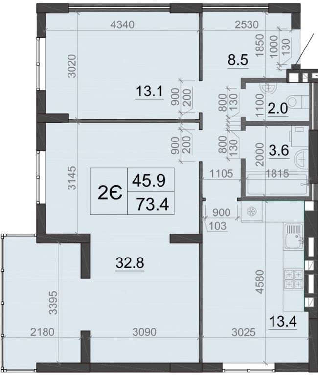 2-комнатная 73.4 м² в ЖК Визави от 18 500 грн/м², Луцк