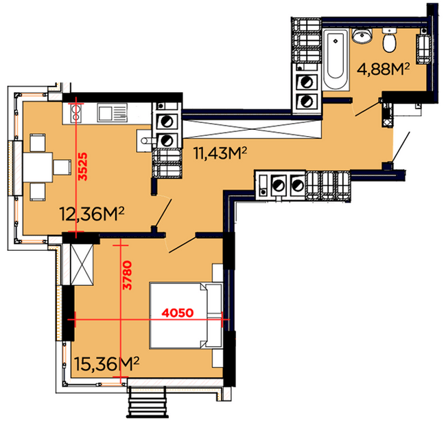 1-кімнатна 44.03 м² в ЖК Щасливий від 23 000 грн/м², Львів