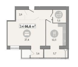 1-кімнатна 66.6 м² в ЖК Дніпровська Брама 2 від 15 400 грн/м², смт Слобожанське