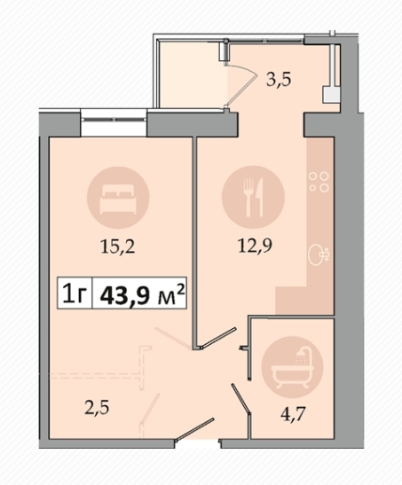 1-комнатная 43.8 м² в ЖК Днепровская Брама 2 от 15 400 грн/м², пгт Слобожанское