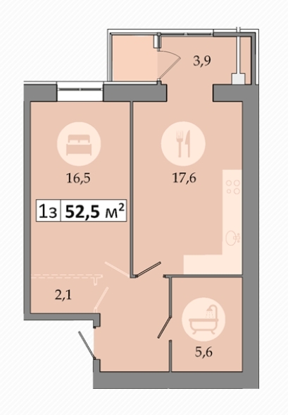 1-кімнатна 52.5 м² в ЖК Дніпровська Брама 2 від 15 400 грн/м², смт Слобожанське