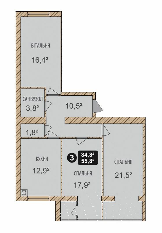 3-кімнатна 84.8 м² в ЖК Автобіографія від 13 500 грн/м², Хмельницький