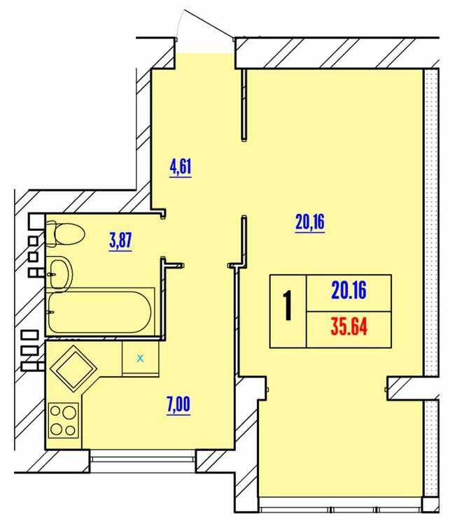 1-кімнатна 35.64 м² в ЖК Avila Line від 12 000 грн/м², Хмельницький