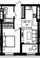 1-кімнатна 42.51 м² в ЖК Янтарний від 25 650 грн/м², Дніпро