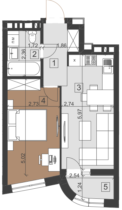 1-кімнатна 41.4 м² в ЖК Парус City від 28 650 грн/м², Львів