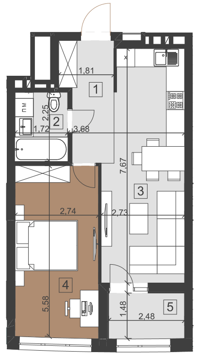 1-комнатная 48 м² в ЖК Парус City от 28 650 грн/м², Львов