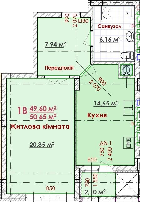 1-комнатная 50.65 м² в ЖК Соняшник от 18 000 грн/м², Львов