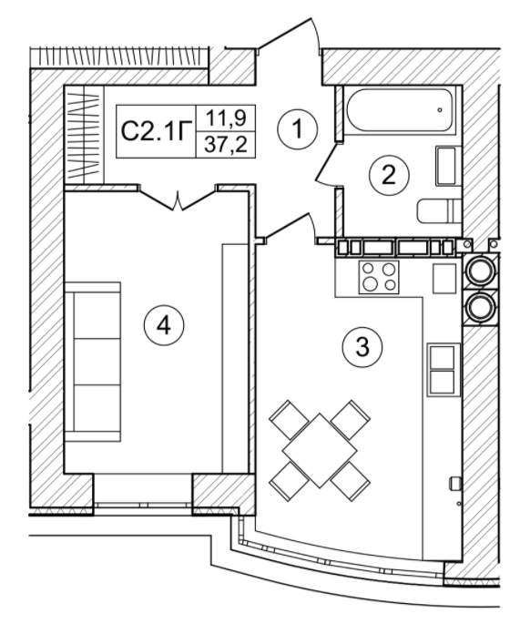 1-комнатная 37.2 м² в ЖК Bavaria City от 23 042 грн/м², с. Крюковщина