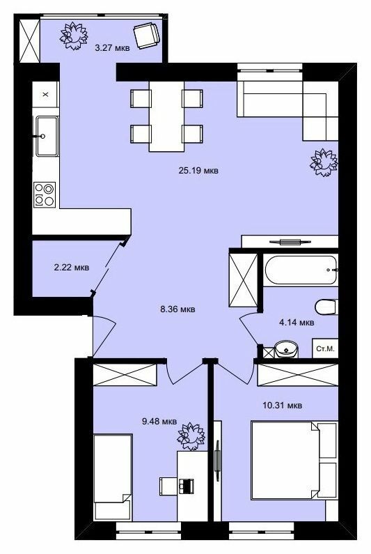 2-комнатная 63 м² в ЖК Вилла Валенсия от 14 000 грн/м², г. Винники