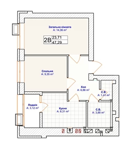 2-кімнатна 47.29 м² в ЖК Grand Country Irpin від 24 500 грн/м², м. Ірпінь