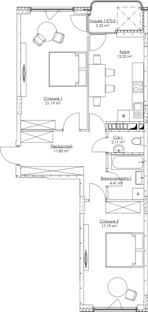 2-комнатная 72.32 м² в ЖК O2 Residence от 31 592 грн/м², Киев