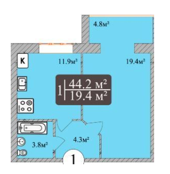 1-комнатная 44.2 м² в ЖК Dream Park от 12 500 грн/м², Хмельницкий