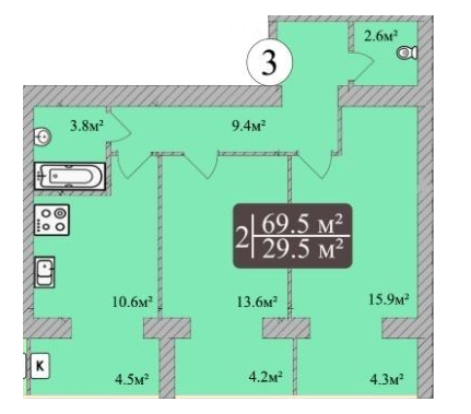 2-кімнатна 69.5 м² в ЖК Dream Park від 12 800 грн/м², Хмельницький