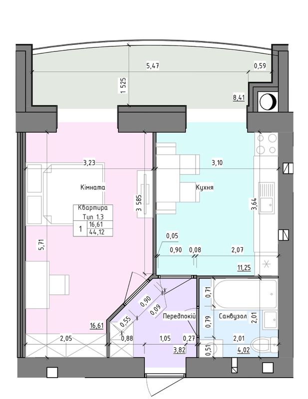 1-кімнатна 44.12 м² в ЖК Барви від 12 000 грн/м², Хмельницький