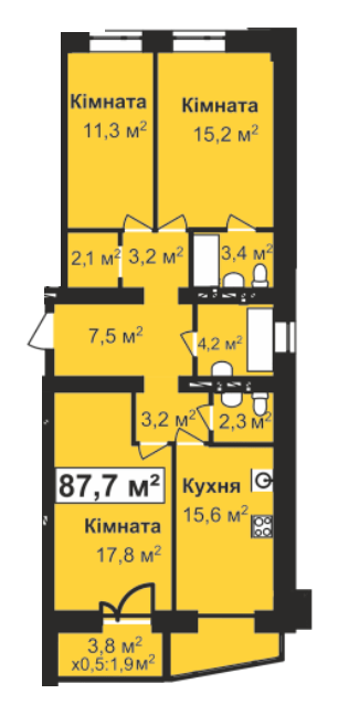 3-комнатная 87.7 м² в ЖК Жемчужина Проскурова от 15 000 грн/м², Хмельницкий