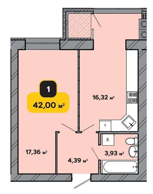 1-кімнатна 42 м² в ЖК Студентський від 16 000 грн/м², Хмельницький