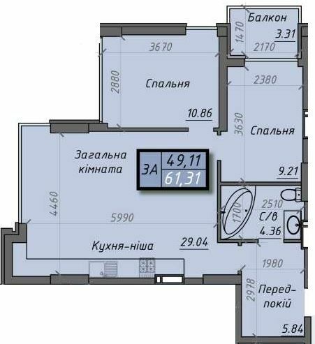 3-кімнатна 61.31 м² в ЖК Iceberg від 17 100 грн/м², Суми