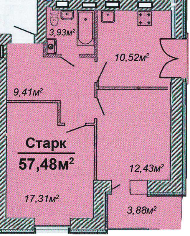 1-кімнатна 57.48 м² в ЖК Графський від забудовника, Черкаси