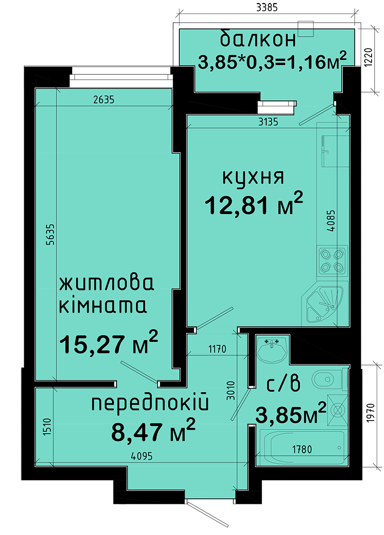 1-комнатная 41.56 м² в ЖК Авеню 42 от 51 500 грн/м², Киев
