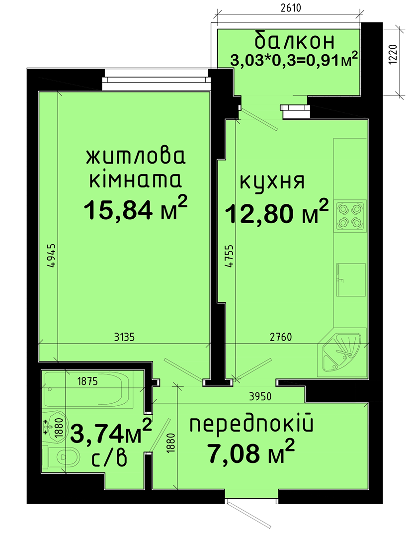 1-кімнатна 40.37 м² в ЖК Авеню 42 від 51 500 грн/м², Київ