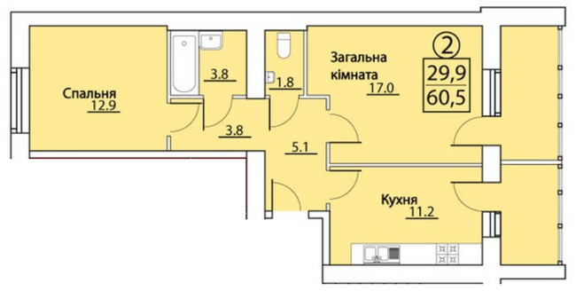 2-комнатная 60.5 м² в ЖК на просп. Грушевского, 50 от 12 000 грн/м², г. Каменец-Подольский