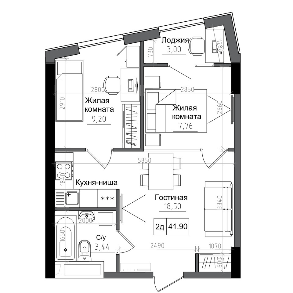 2-комнатная 41.9 м² в ЖГ ARTVILLE от 17 500 грн/м², пгт Авангард