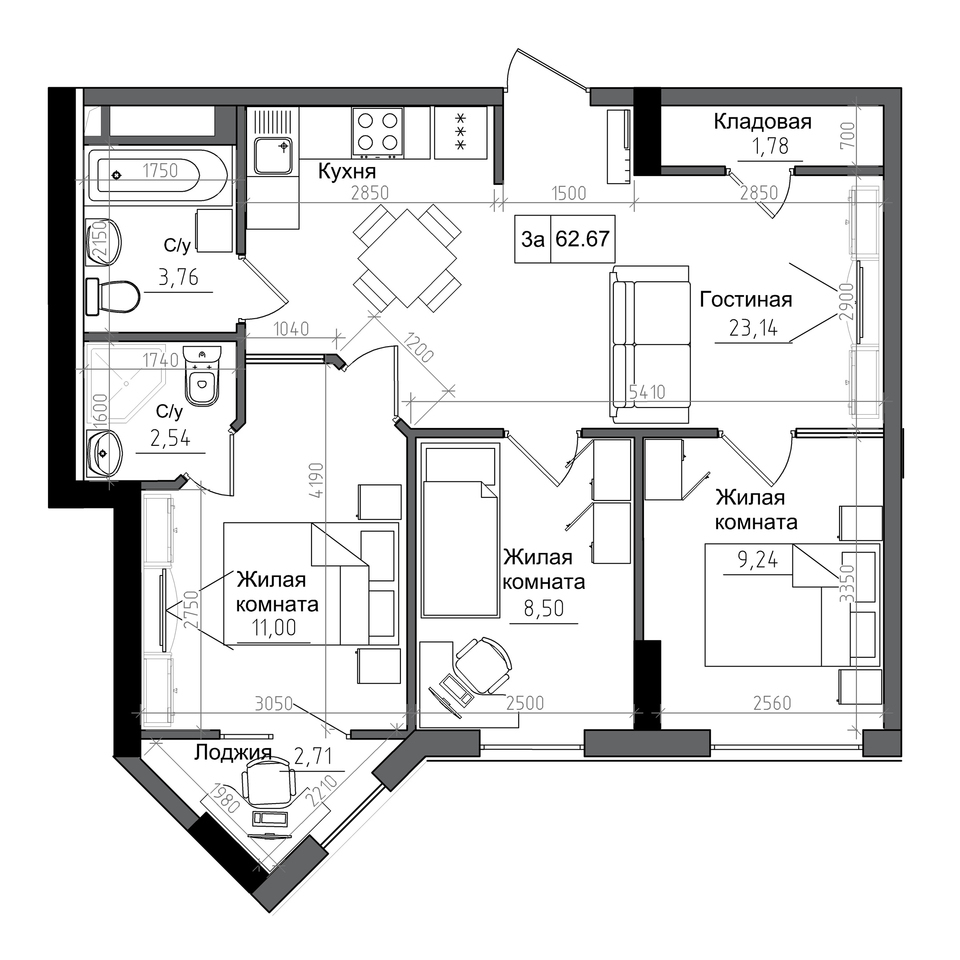 3-кімнатна 62.67 м² в ЖМ ARTVILLE від 22 750 грн/м², смт Авангард