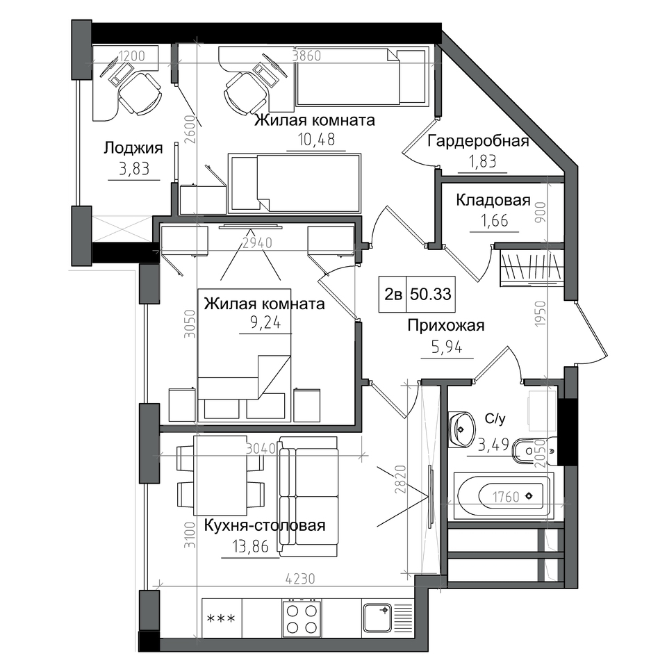 2-кімнатна 50.33 м² в ЖМ ARTVILLE від 21 448 грн/м², смт Авангард