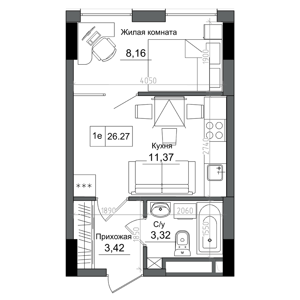 1-комнатная 26.27 м² в ЖГ ARTVILLE от 17 200 грн/м², пгт Авангард