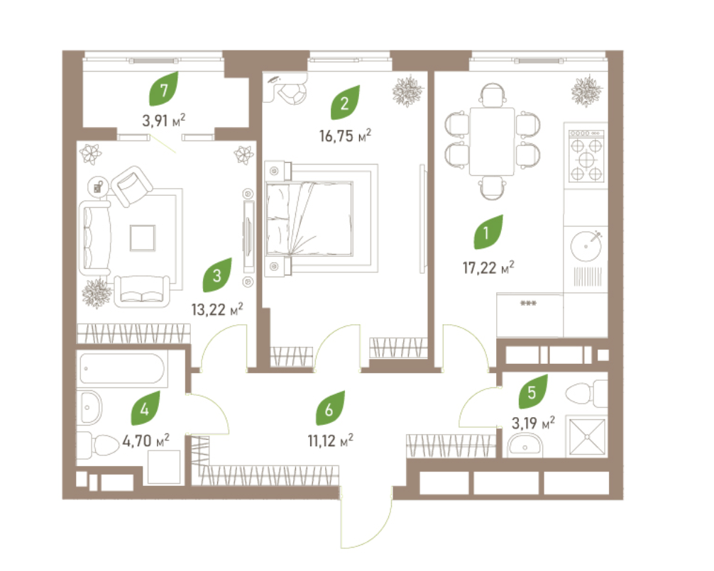 2-комнатная 70.11 м² в ЖК Парковые Озера 2 от 27 944 грн/м², Киев