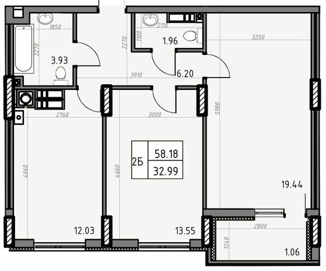 2-комнатная 58.18 м² в ЖК Банковский 2 от 19 500 грн/м², г. Борисполь