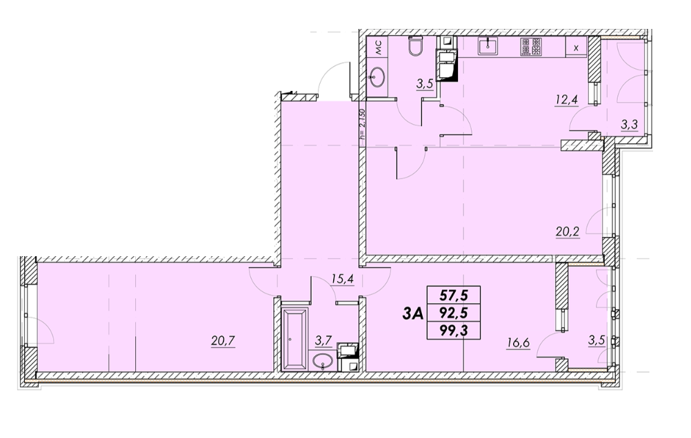 3-комнатная 99.3 м² в ЖК Прохоровский квартал от 22 700 грн/м², Одесса