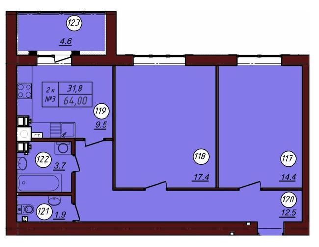 2-комнатная 64 м² в ЖК Соборный от 20 600 грн/м², г. Фастов