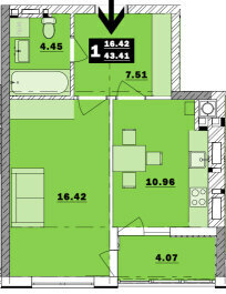 1-кімнатна 43.41 м² в ЖК Обухівський ключ від 17 000 грн/м², м. Обухів