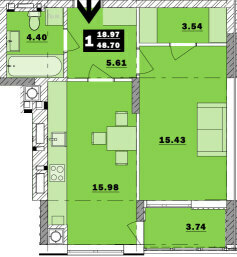 1-комнатная 48.7 м² в ЖК Обуховский ключ от 17 000 грн/м², г. Обухов