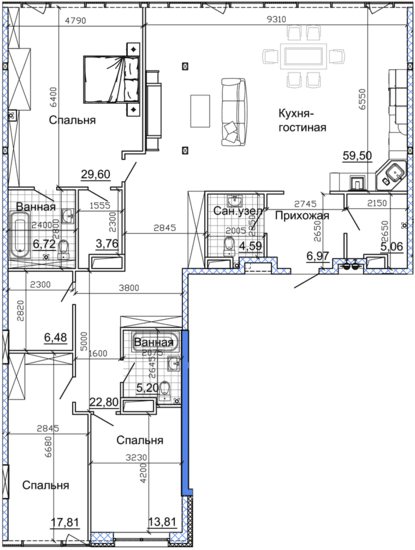 3-кімнатна 187.55 м² в ЖК Nebo від 40 200 грн/м², Дніпро