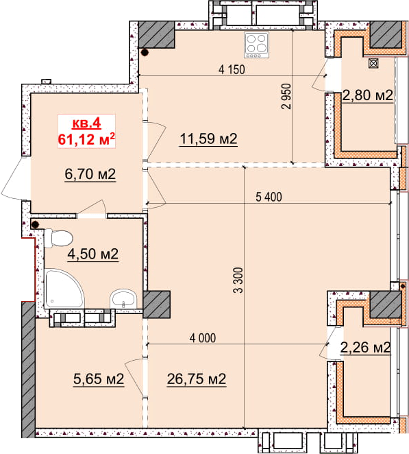 2-кімнатна 61.12 м² в ЖК Славія від забудовника, Дніпро