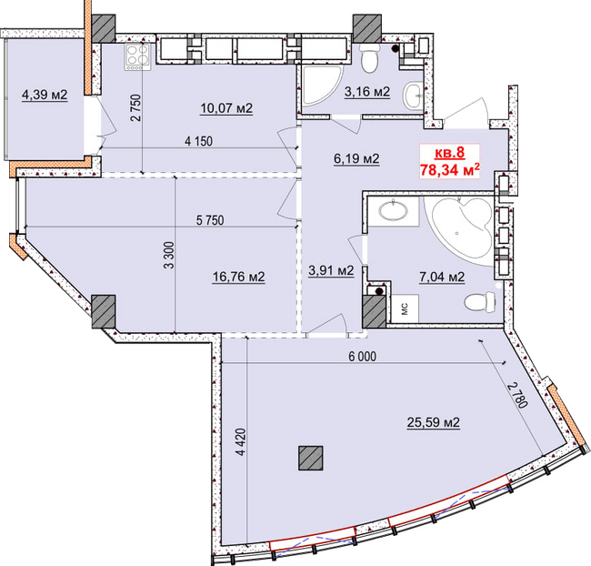 2-кімнатна 78.34 м² в ЖК Славія від забудовника, Дніпро