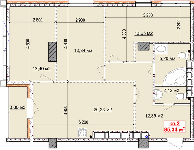 3-кімнатна 85.34 м² в ЖК Славія від забудовника, Дніпро