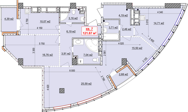 3-кімнатна 121.87 м² в ЖК Славія від 30 750 грн/м², Дніпро