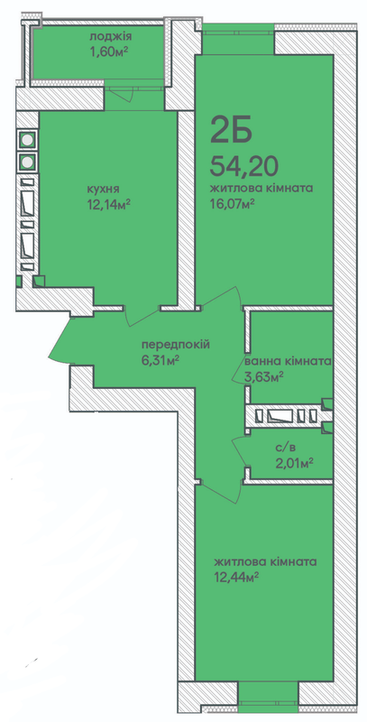 2-комнатная 54.2 м² в ЖК Синергия Сити (Kvartal Group) от 21 000 грн/м², г. Ирпень
