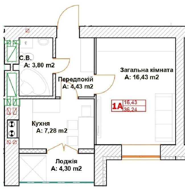1-кімнатна 36.24 м² в ЖК Модуль від 23 000 грн/м², м. Буча