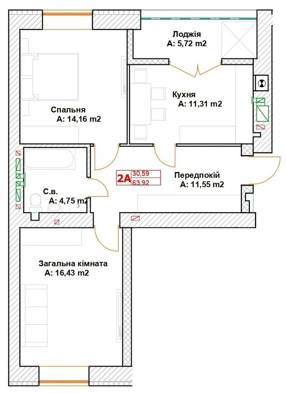 2-комнатная 63.92 м² в ЖК Модуль от 20 000 грн/м², г. Буча